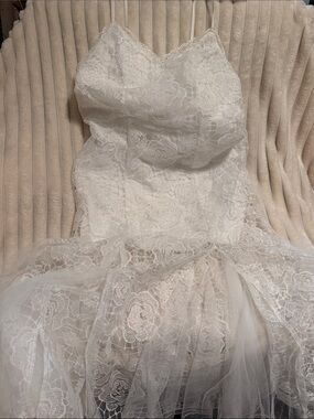 🔴 DAZY White Lace Strapless Mermaid Dress